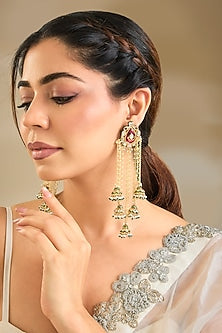 Gold Finish Emerald Stone Dangler Earrings