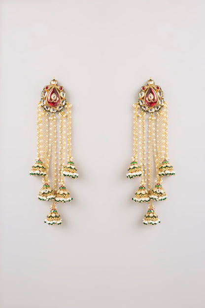 Gold Finish Emerald Stone Dangler Earrings