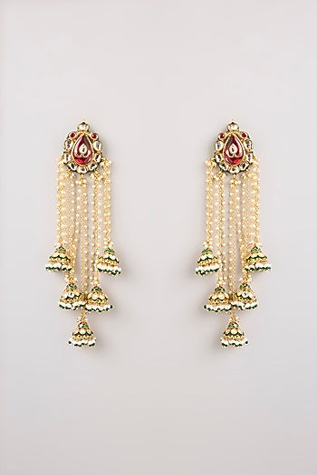 Gold Finish Emerald Stone Dangler Earrings