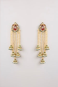 Gold Finish Emerald Stone Dangler Earrings