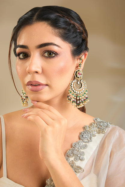 Gold Finish Emerald Stone Dangler Earrings