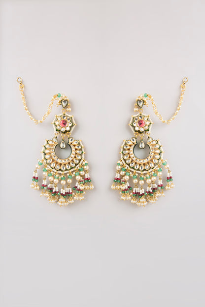 Gold Finish Emerald Stone Dangler Earrings