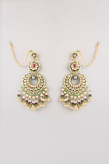 Gold Finish Emerald Stone Dangler Earrings