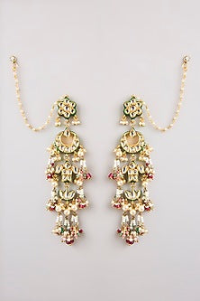 Gold Finish Kundan Polki & Seed Pearl Dangler Earrings