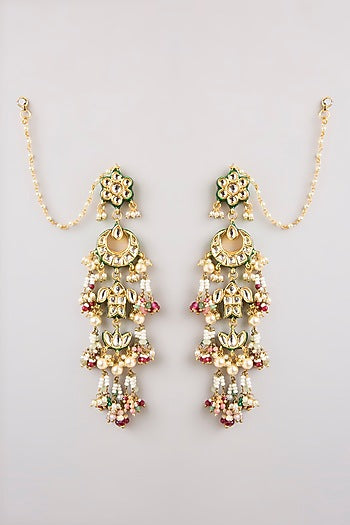 Gold Finish Kundan Polki & Seed Pearl Dangler Earrings
