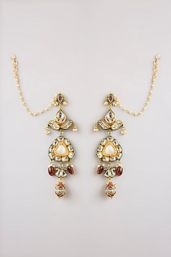 Gold Finish Kundan Polki & Pearl Dangler Earrings