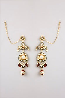 Gold Finish Kundan Polki & Pearl Dangler Earrings