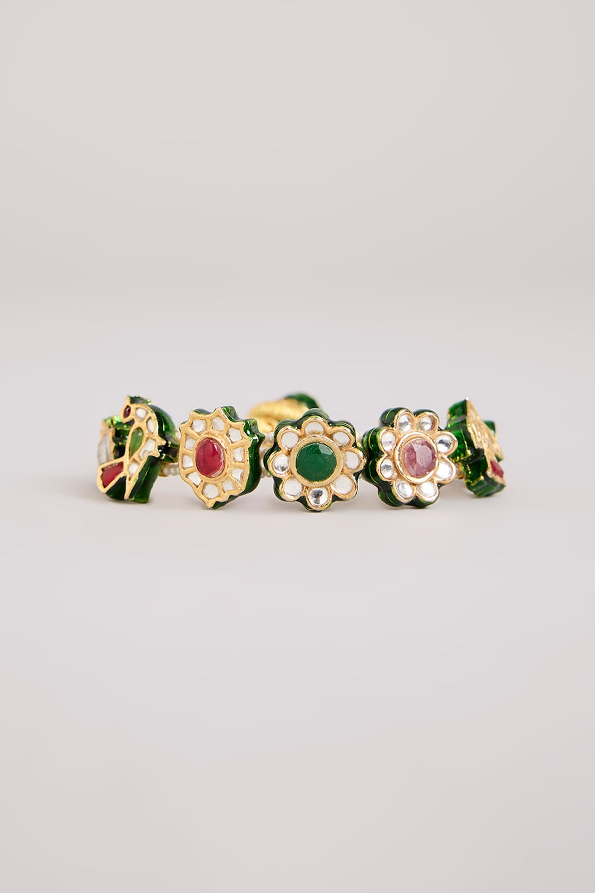 Gold Finish Floral Kundan Polki Adjustable Bracelet