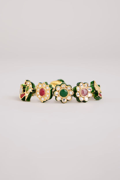 Gold Finish Floral Kundan Polki Adjustable Bracelet