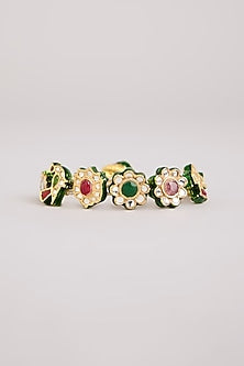 Gold Finish Floral Kundan Polki Adjustable Bracelet