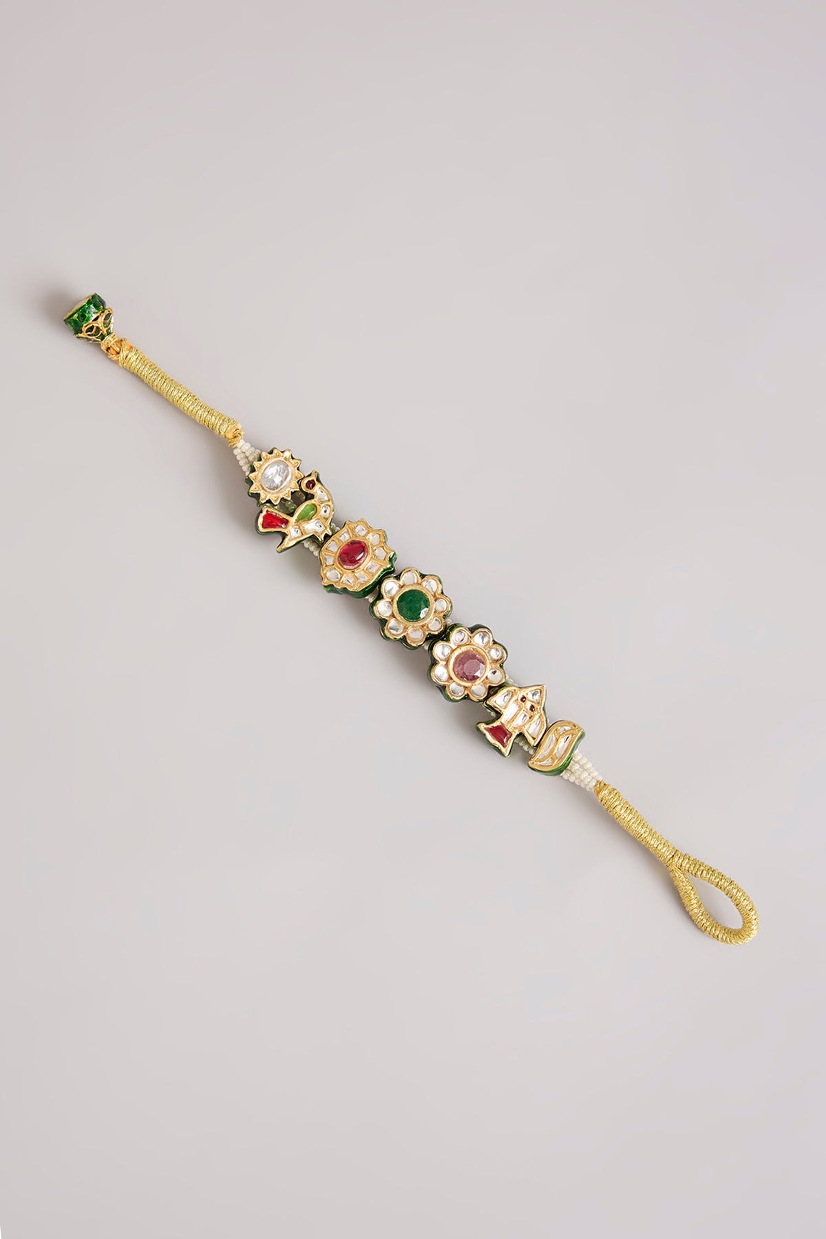 Gold Finish Floral Kundan Polki Adjustable Bracelet