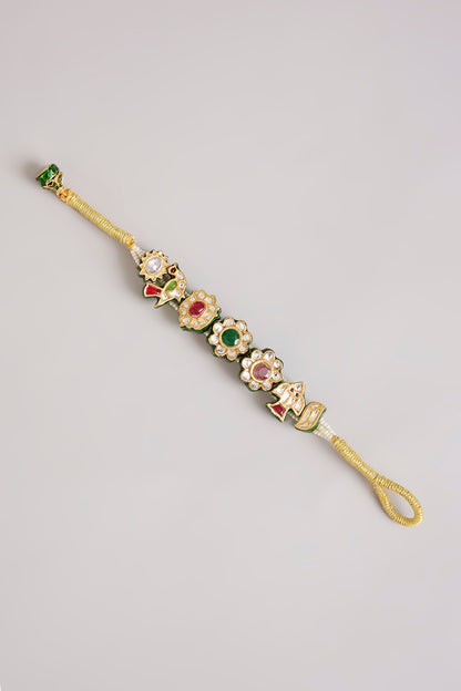 Gold Finish Floral Kundan Polki Adjustable Bracelet