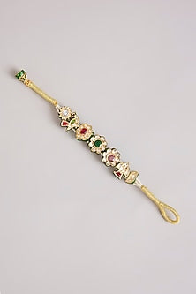Gold Finish Floral Kundan Polki Adjustable Bracelet