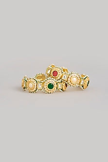 Gold Finish Kundan Polki & Multi-Colored Stone Bangles (Set Of 2)