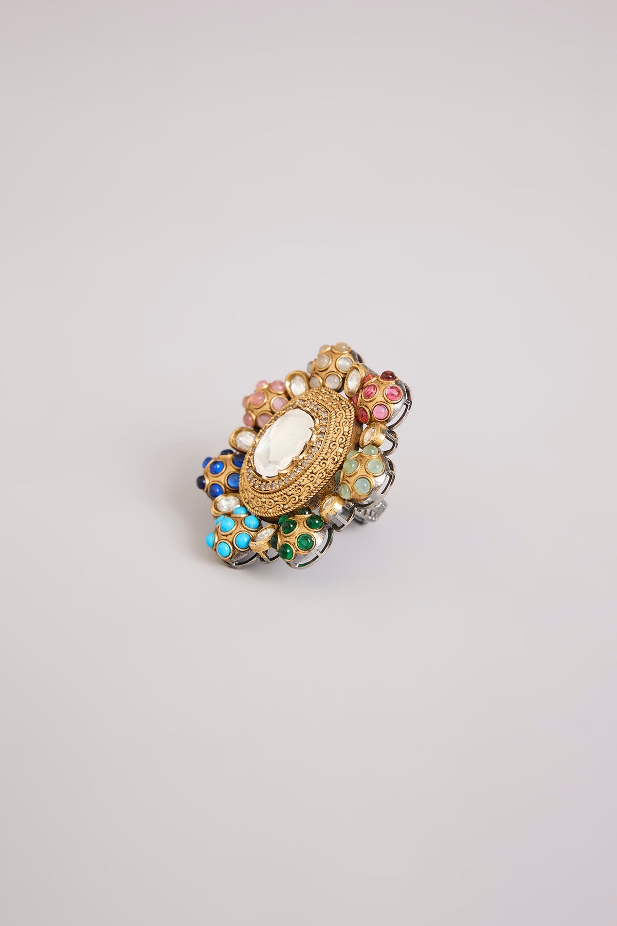 Gold Finish Kundan Polki Adjustable Ring