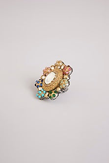 Gold Finish Kundan Polki Adjustable Ring