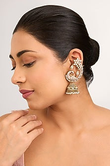 Gold Finish Kundan Polki & Seed Pearl Jhumka Earcuffs
