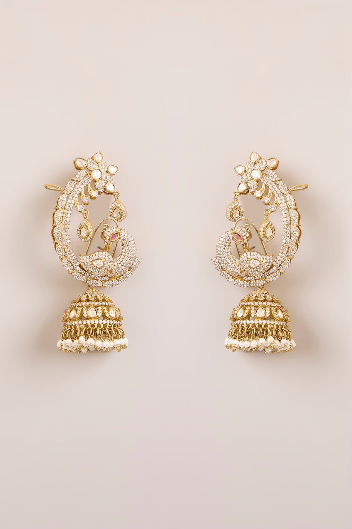 Gold Finish Kundan Polki & Seed Pearl Jhumka Earcuffs