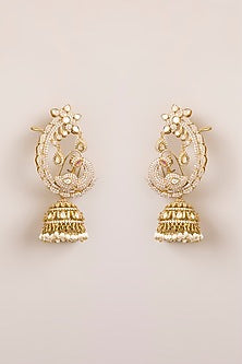 Gold Finish Kundan Polki & Seed Pearl Jhumka Earcuffs