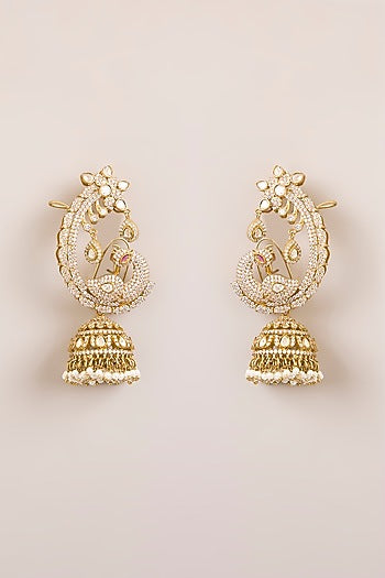 Gold Finish Kundan Polki & Seed Pearl Jhumka Earcuffs