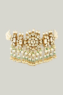 Gold Finish Kundan Polki & Green Onyx Choker Necklace
