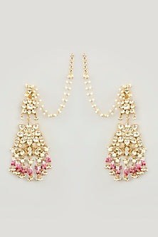 Gold Finish Kundan Polki & Pink Drop Choker Necklace Set
