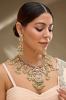 Gold Finish Kundan Polki Necklace Set