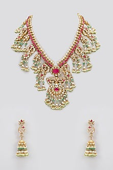 Gold Finish Kundan Polki Necklace Set