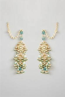 Gold Finish Kundan Polki & Green Onyx Drop Choker Necklace Set