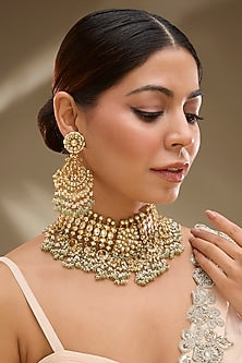 Gold Finish Kundan Polki Choker Necklace Set