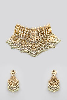 Gold Finish Kundan Polki Choker Necklace Set