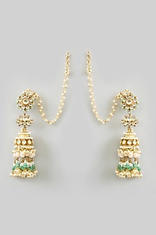 Gold Finish Kundan Polki & Green Onyx Drop Choker Necklace Set