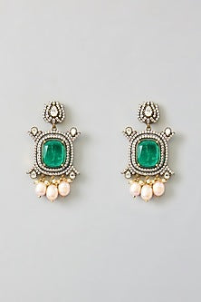 Antique Gold Finish Green Kundan Polki & Pearl Drop Choker Necklace Set