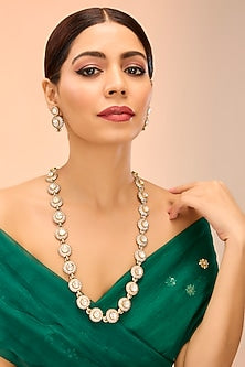 Gold Finish Kundan Polki Long Necklace Set