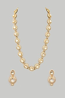 Gold Finish Kundan Polki Long Necklace Set