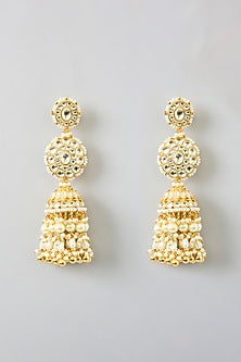 Gold Finish White Kundan Polki & Pearl Choker Necklace Set