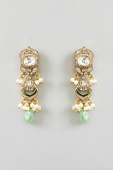 Gold Finish Kundan Polki & Green Onyx Drop Choker Necklace Set