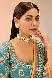Gold Finish Green Kundan Polki Choker Necklace Set