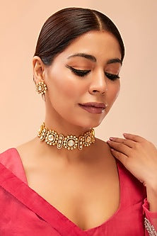 Gold Finish Moissanite Choker Necklace Set