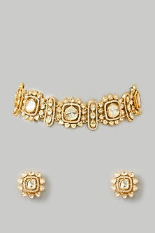 Gold Finish Moissanite Choker Necklace Set