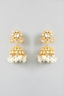 Gold Finish Moissanite & Pearl Drop Necklace Set