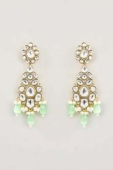 Gold Finish Moissanite & Green Onyx Drop Necklace Set