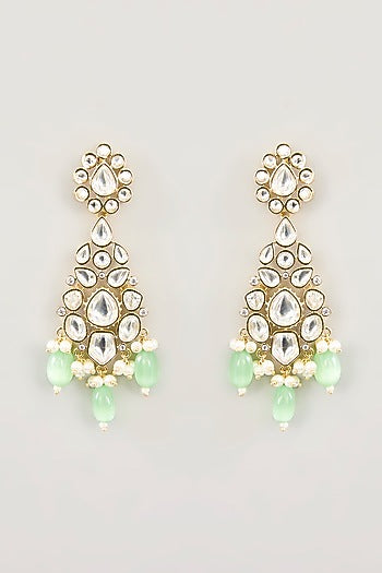 Gold Finish Moissanite & Green Onyx Drop Necklace Set