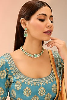 Gold Finish Mint Moissanite Necklace Set