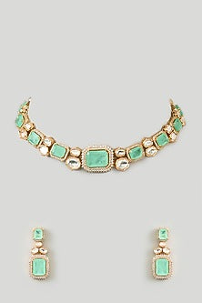 Gold Finish Mint Moissanite Necklace Set