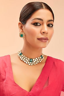 Gold Finish Green Moissanite Necklace Set