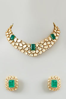 Gold Finish Green Moissanite Necklace Set