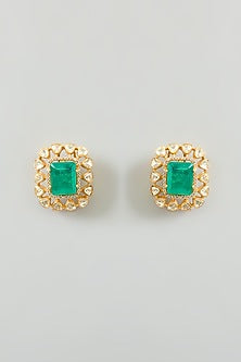 Gold Finish Green Moissanite Necklace Set