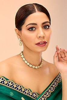 Gold Finish Moissanite Polki Necklace Set