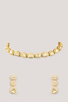 Gold Finish Moissanite Polki Necklace Set